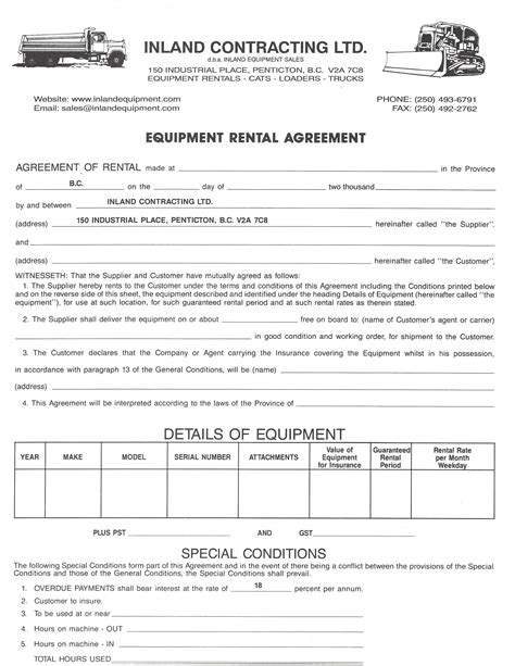 skid steer rental contract|lease to own equipment contract.